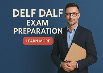 DELF exam preparation with listening, reading, writing, and speaking